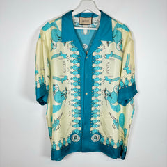 Gucci Teal Freya Hartas Silk Dress Shirt Size XXL