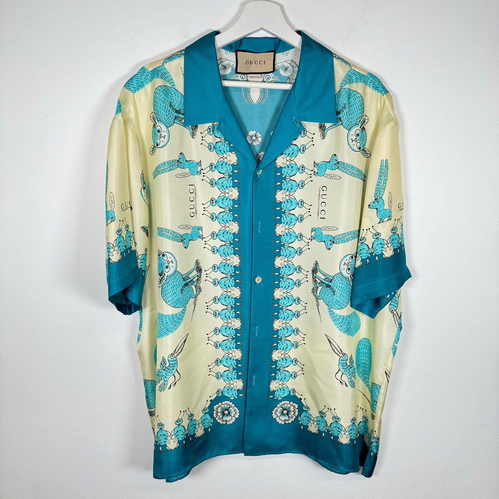 Gucci Teal Freya Hartas Silk Dress Shirt Size XXL