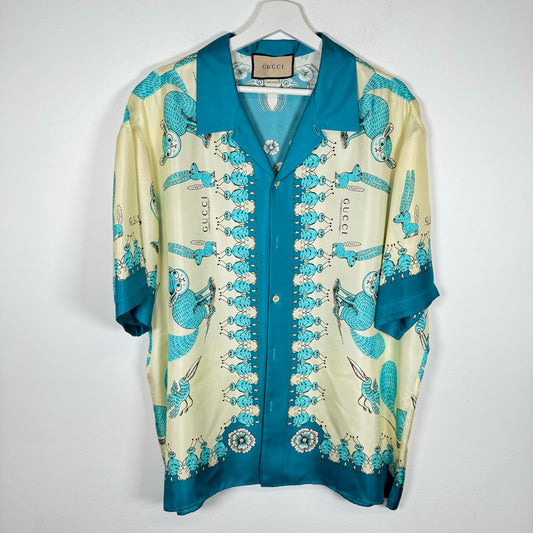 Gucci Teal Freya Hartas Silk Dress Shirt Size XXL