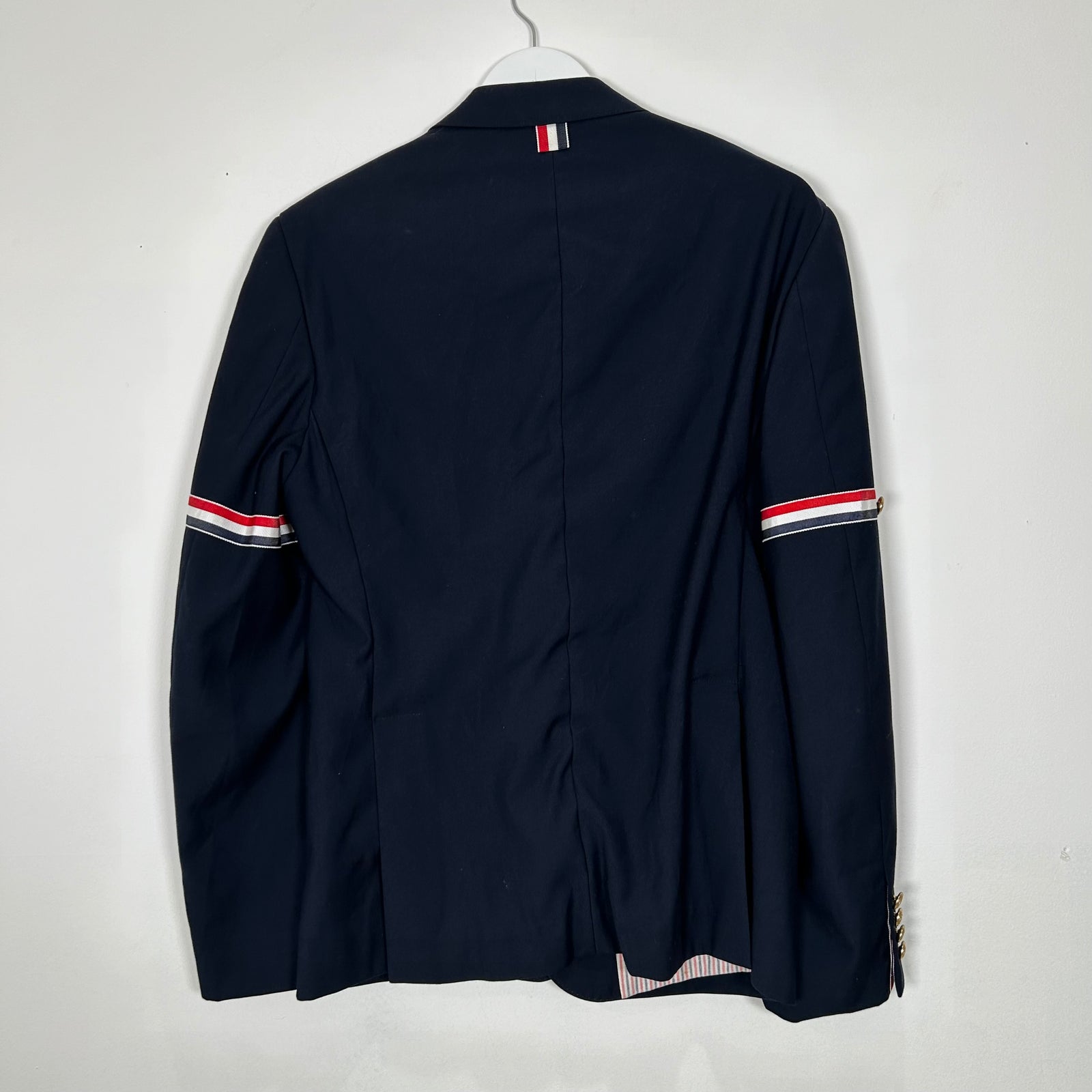 Thom Browne Navy Velvet Stripe Blazer Size 2