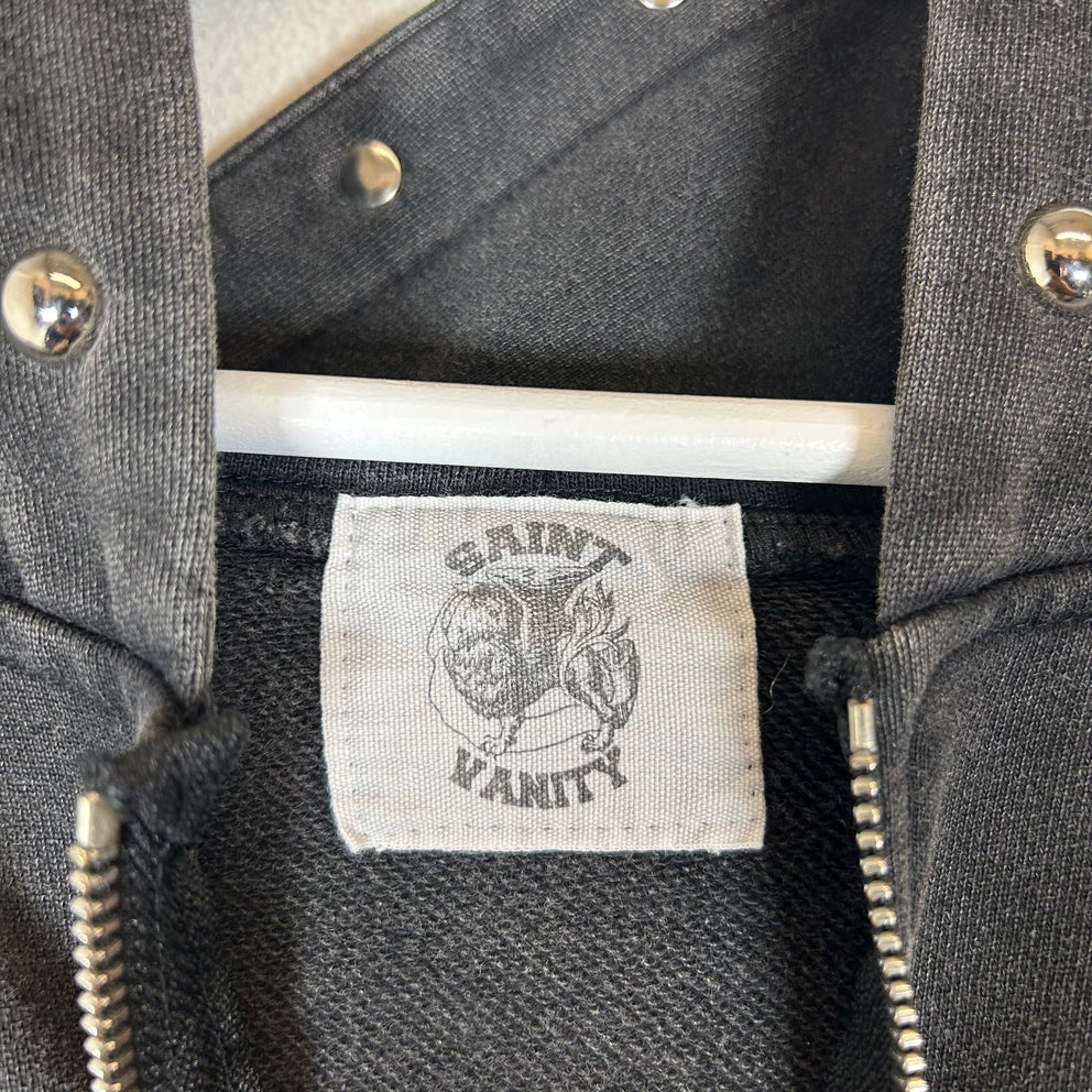 Saint Vanity Dark Grey Terry Studded Zip-Up Hoodie Size XL