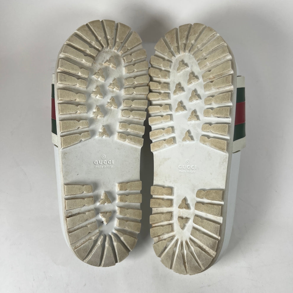 Gucci White Web Rubber Sandals Size GG 9