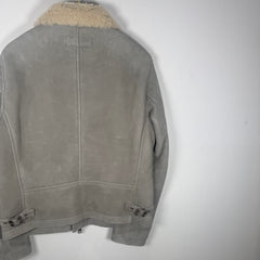 Ralph Lauren Purple Label Grey Sherling Leather Bomber Jacket Size S