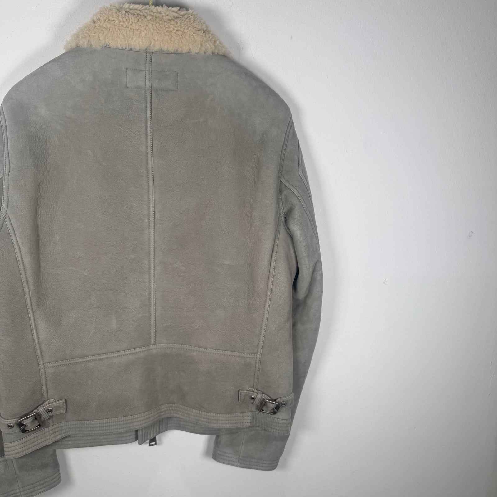 Ralph Lauren Purple Label Grey Sherling Leather Bomber Jacket Size S