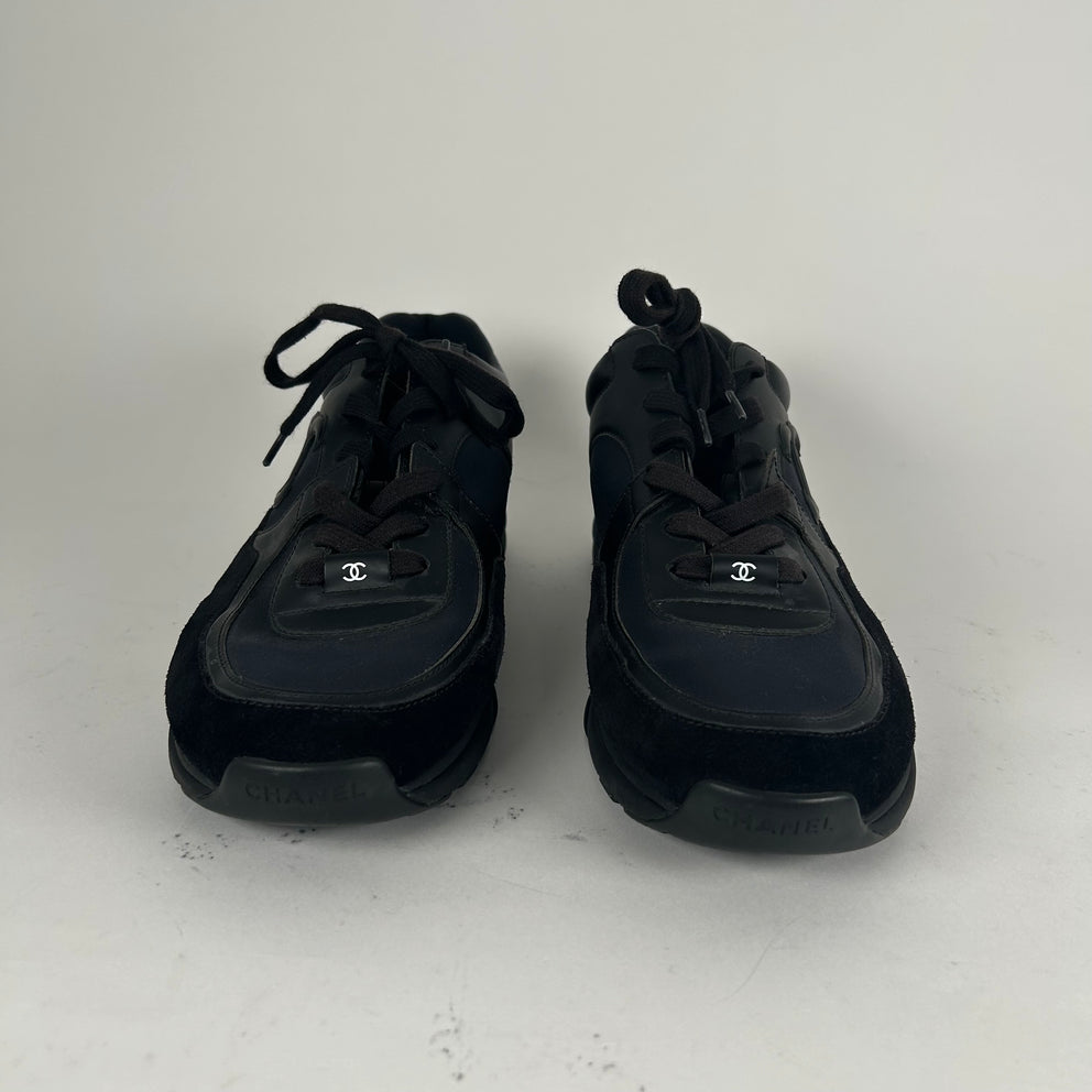 Chanel Triple Black Leather Trainers Size 11