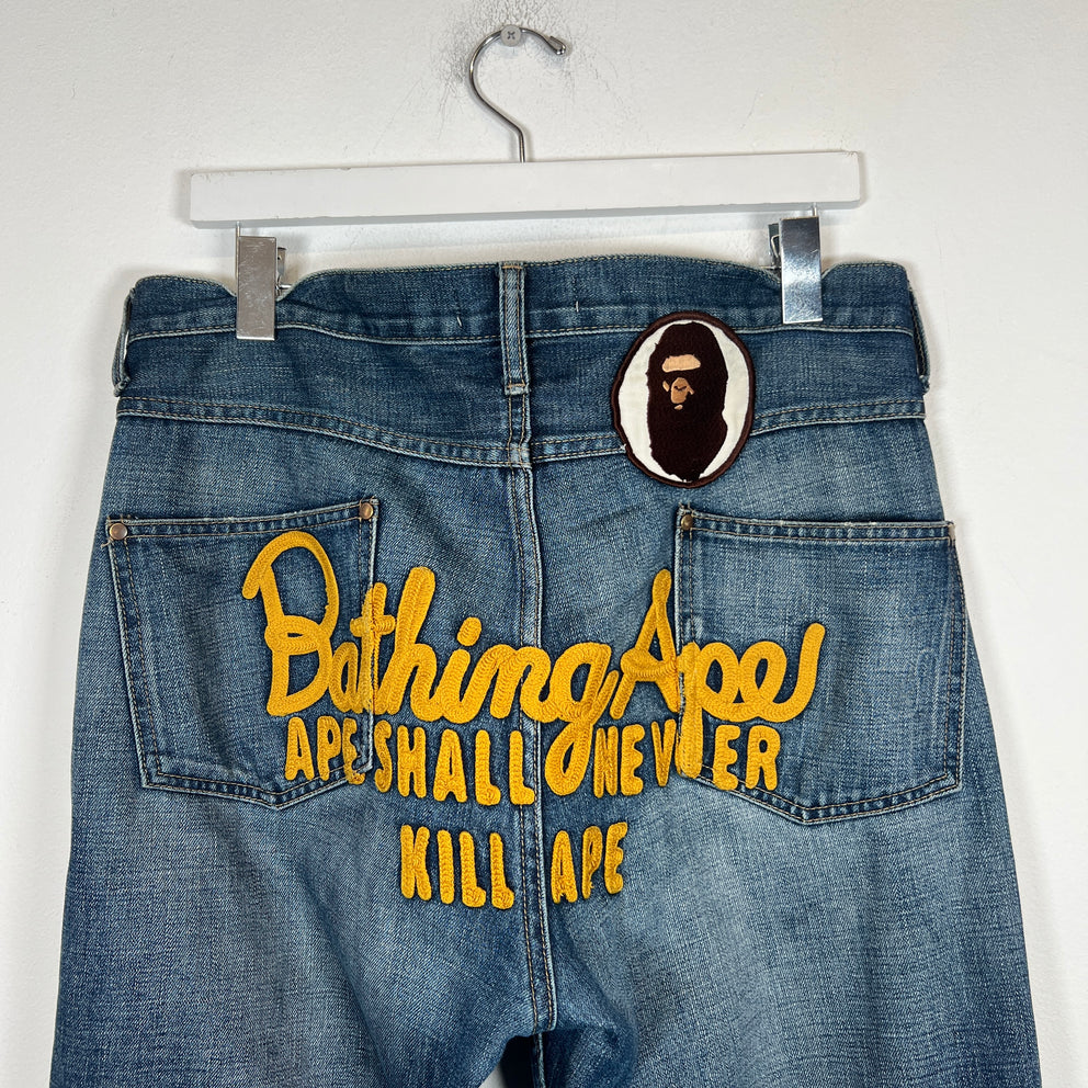 A Bathing Ape Back Logo Embroidered Jeans Size L