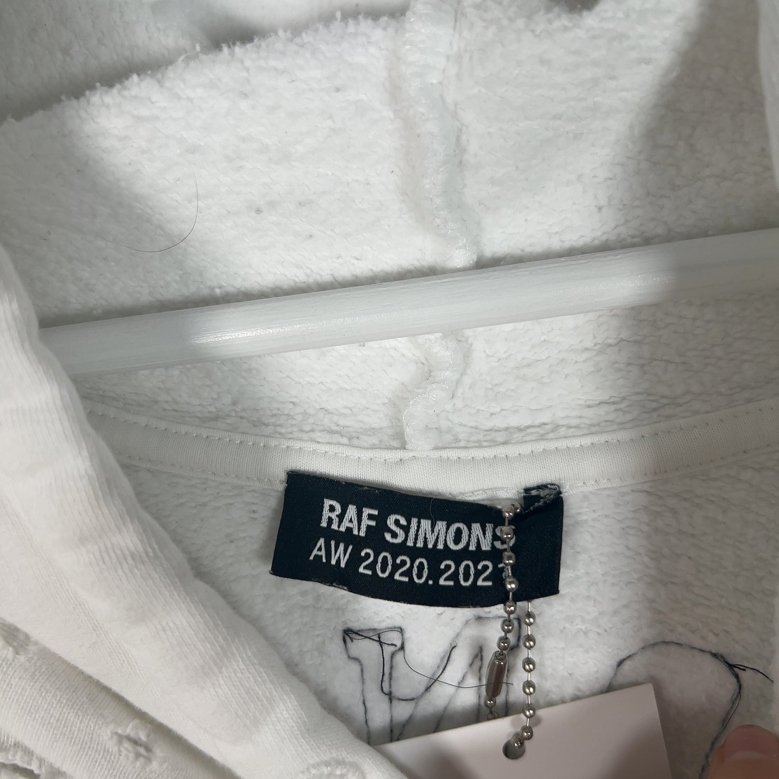 Raf Simons AW20 'Life On Mars' Oversized Distressed White Hoodie