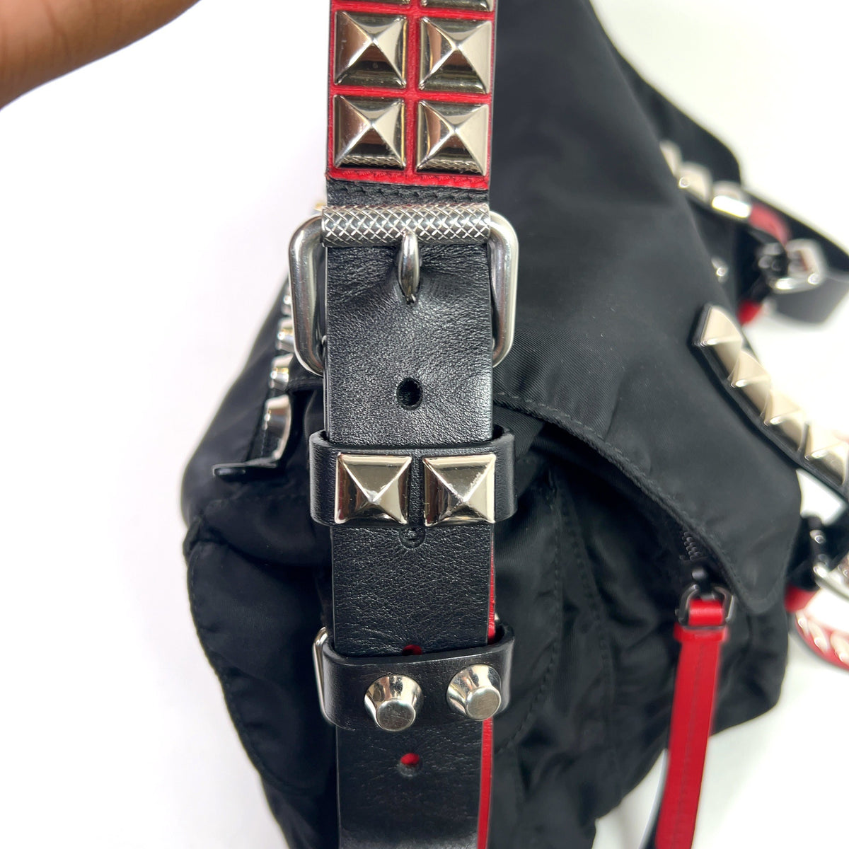 Prada 2018 New Vela Nylon Studded Messenger Bag