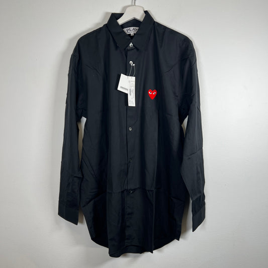 CDG Play Black Button Up Shirt Size 2XL