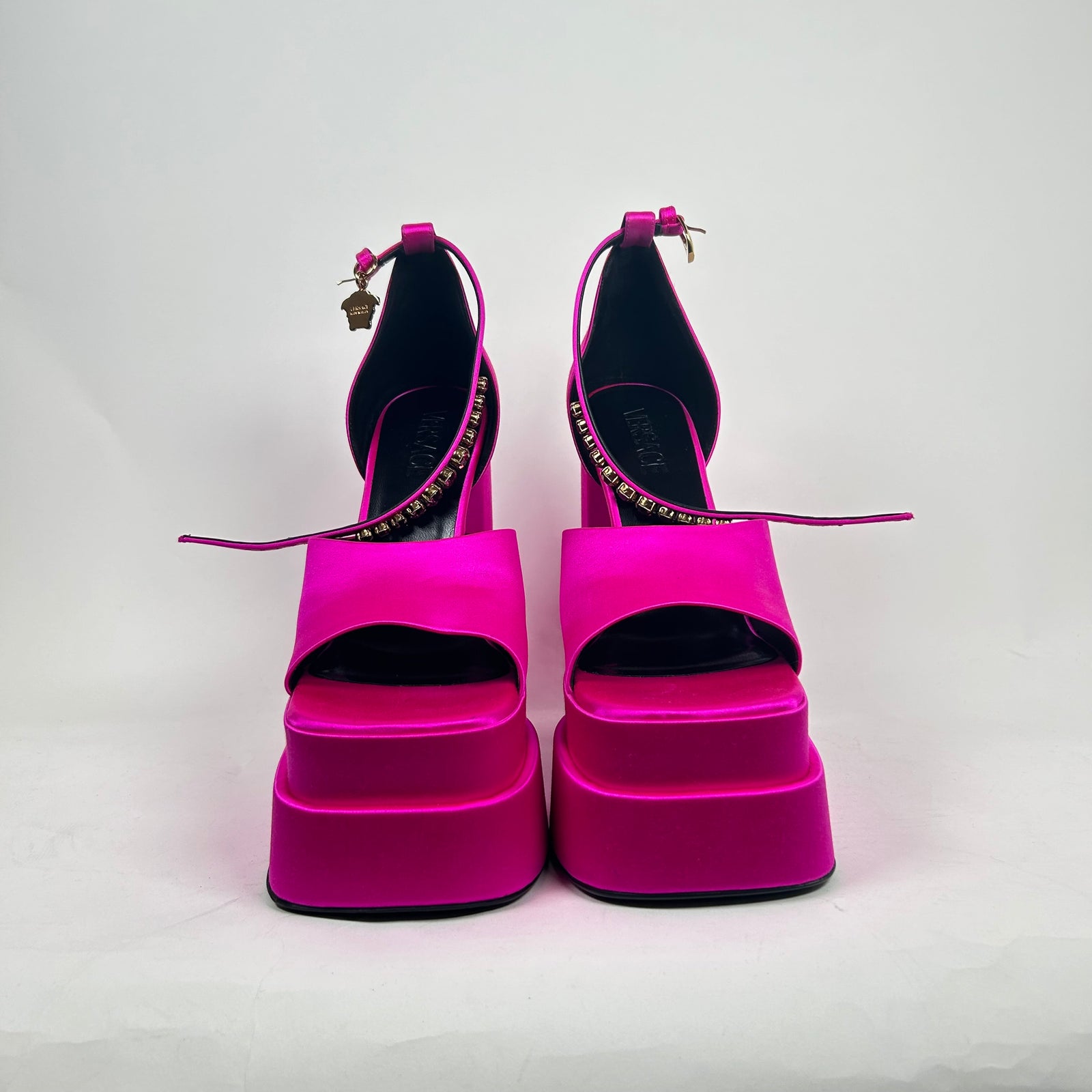 Versace Pink Satin Platform Heels Size 39.5