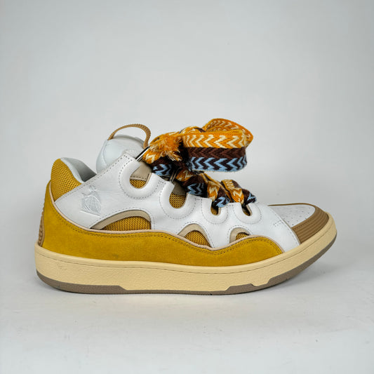 Lanvin White/Yellow Curb Sneakers Size 44