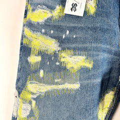 Endless Denim Distressed Scar Stitch Yellow Embroidery Jeans Size 40