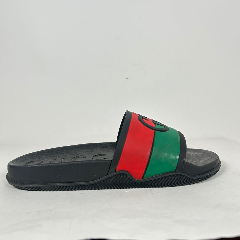 Gucci Red/Green Striped GG Rubber Slides Size GG 7