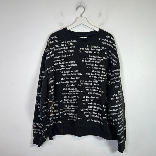 Who Decides War Black Full Embroidered Scripture Crewneck Size L