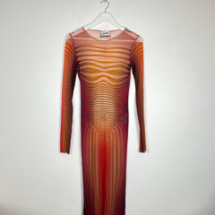 Jean Paul Gaultier Morphing Stripes Mesh Long Dress Size M