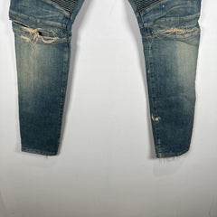 Balmain Distressed Biker Light Wash Jeans