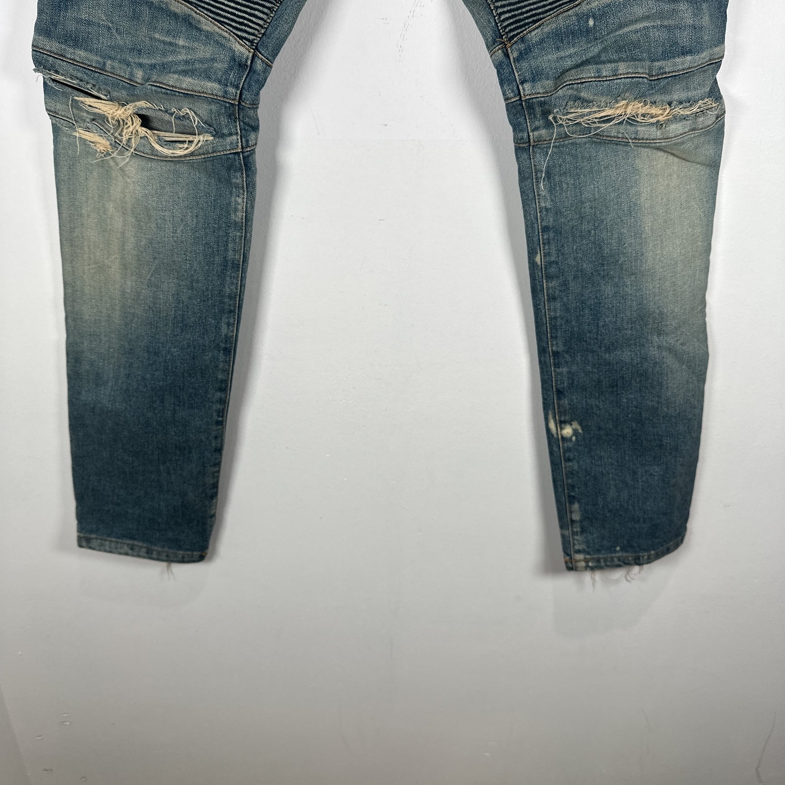 Balmain Distressed Biker Light Wash Jeans