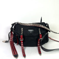 Prada 2018 New Vela Nylon Studded Messenger Bag