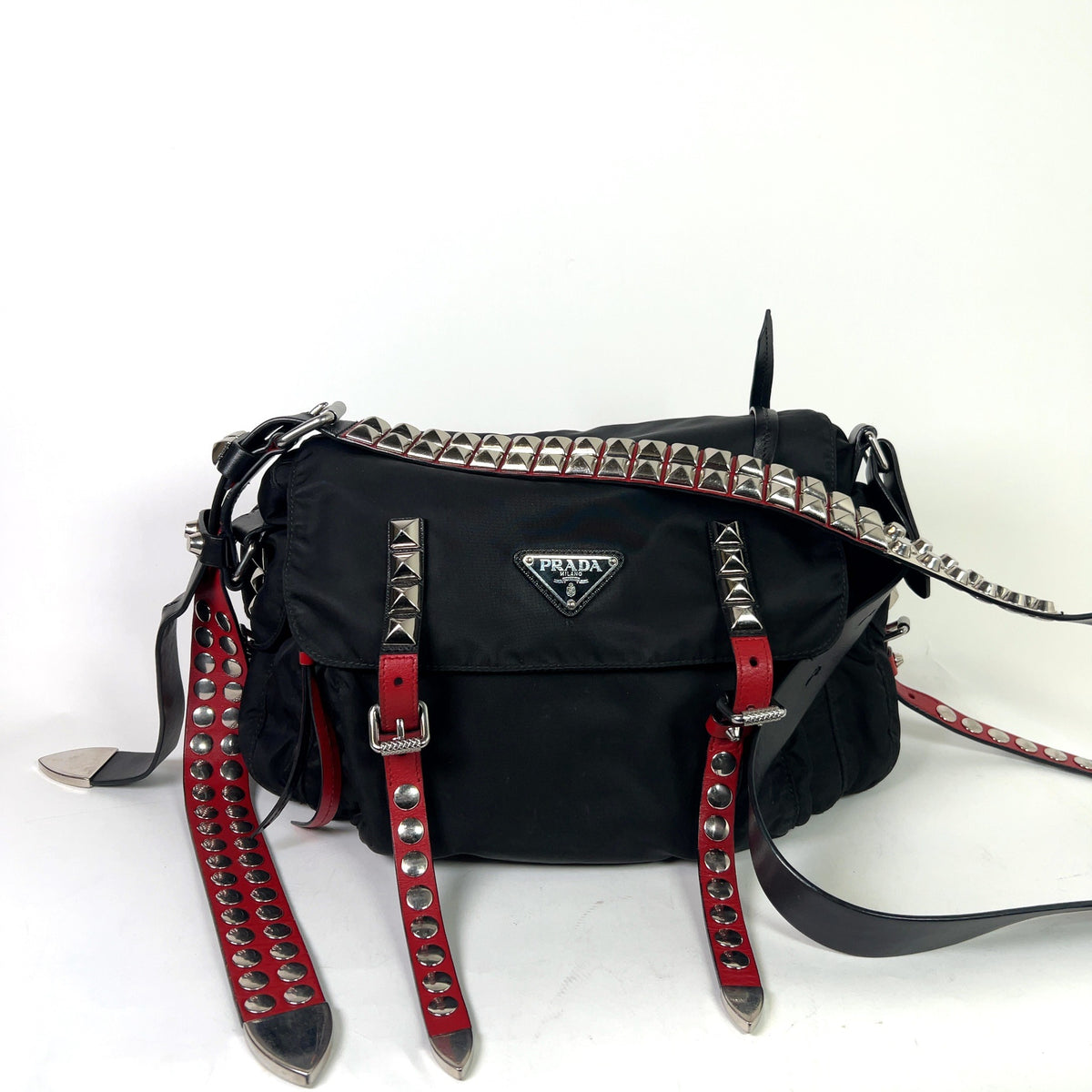Prada 2018 New Vela Nylon Studded Messenger Bag