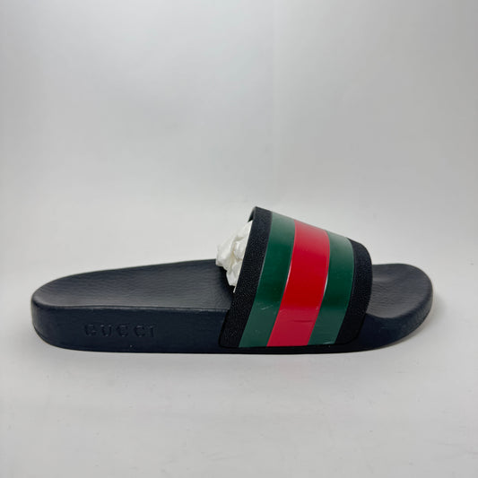 Gucci Black Web Stripe Slides Size GG 9