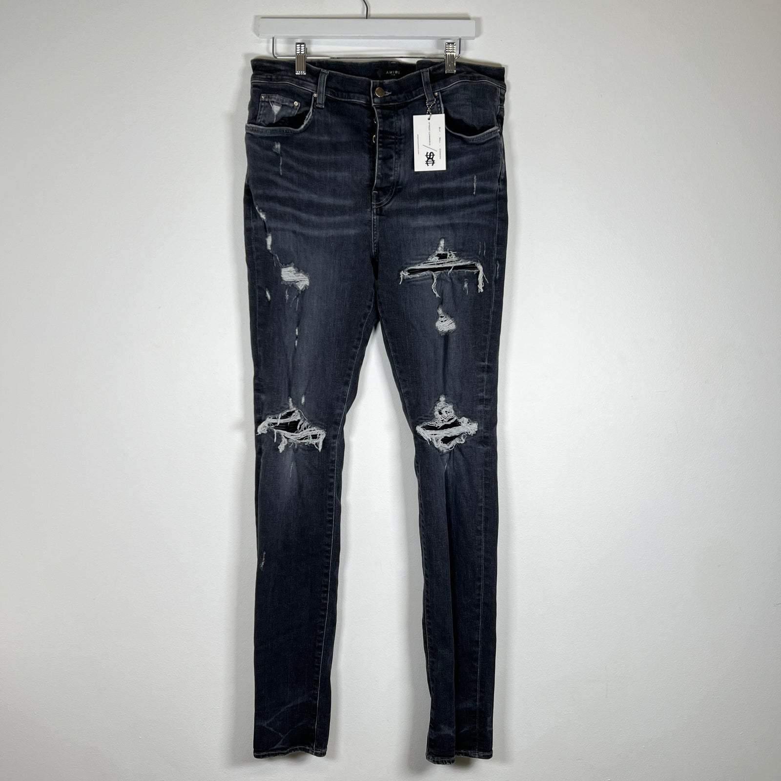 Amiri MX1 Grey Wash Black Leather Size 38