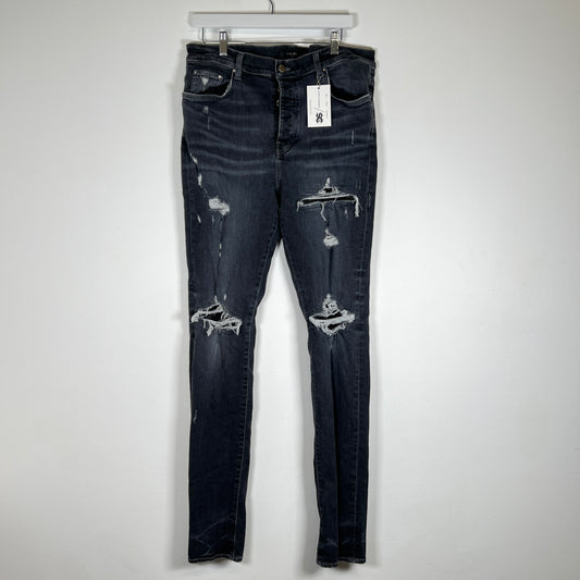 Amiri MX1 Grey Wash Black Leather Size 38