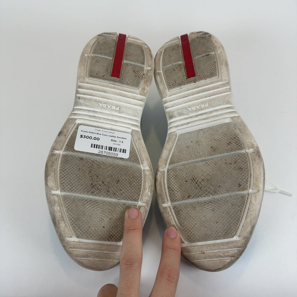 Prada Patent Blue Cups Lowtop Sneakers