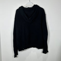 Saint Laurent Black Distressed Knit Hoodie Size L