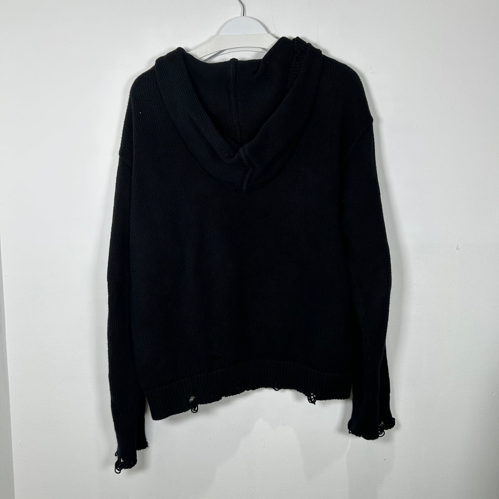 Saint Laurent Black Distressed Knit Hoodie Size L