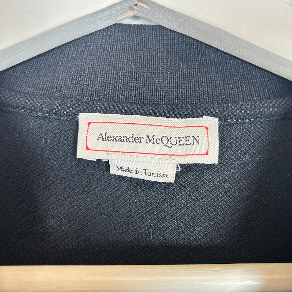 Alexander McQueen Black Embroidered Floral Polo Shirt Size S