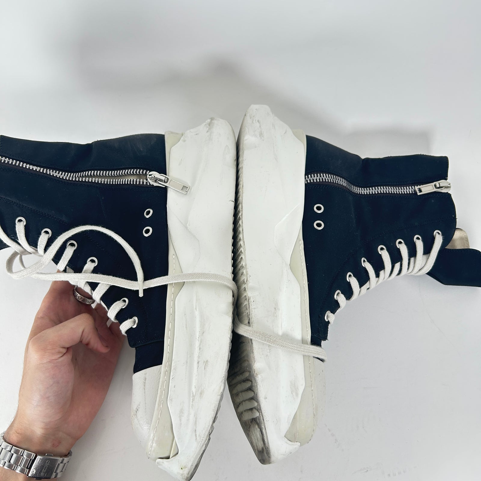 Rick Owens Black Nylon Abstarct High-Top Sneaker Size 12