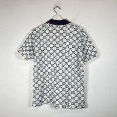 Gucci White/Blue Embroidered GG Polo Size L