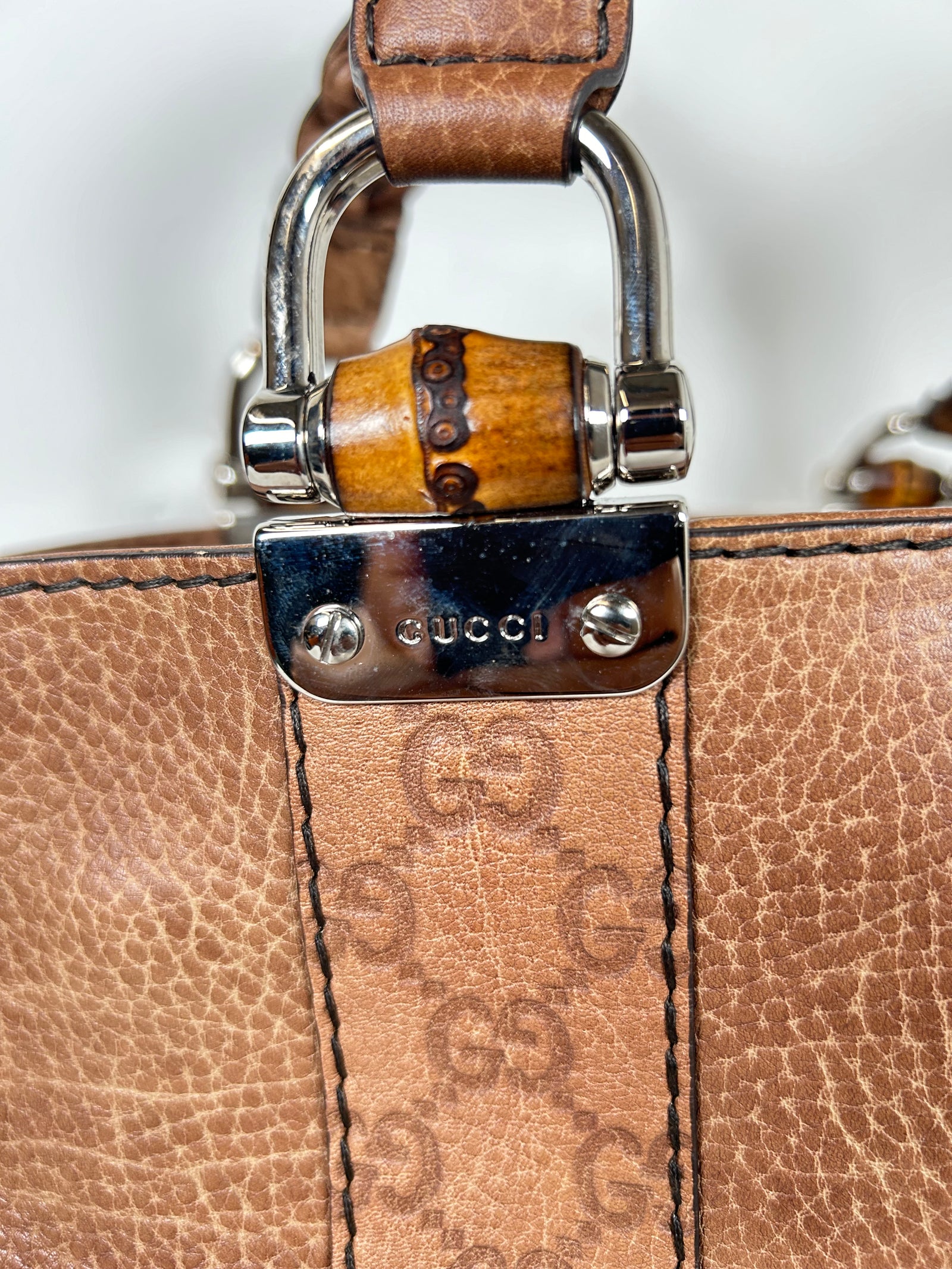 Gucci Brown Guccissma Bamboo Tote Bag