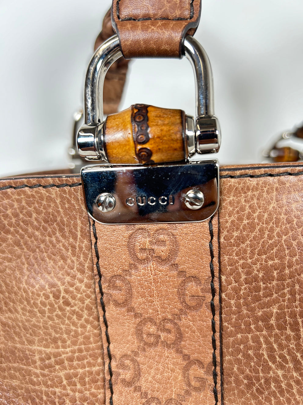 Gucci Brown Guccissma Bamboo Tote Bag