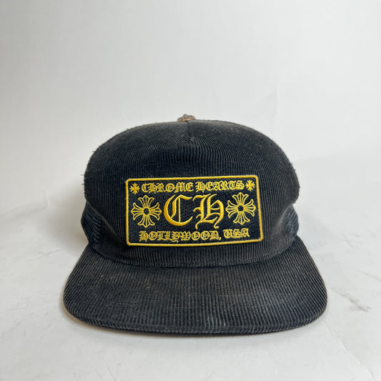 Chrome Hearts Black/Gold CH Hollywood Corduroy Trucker Hat