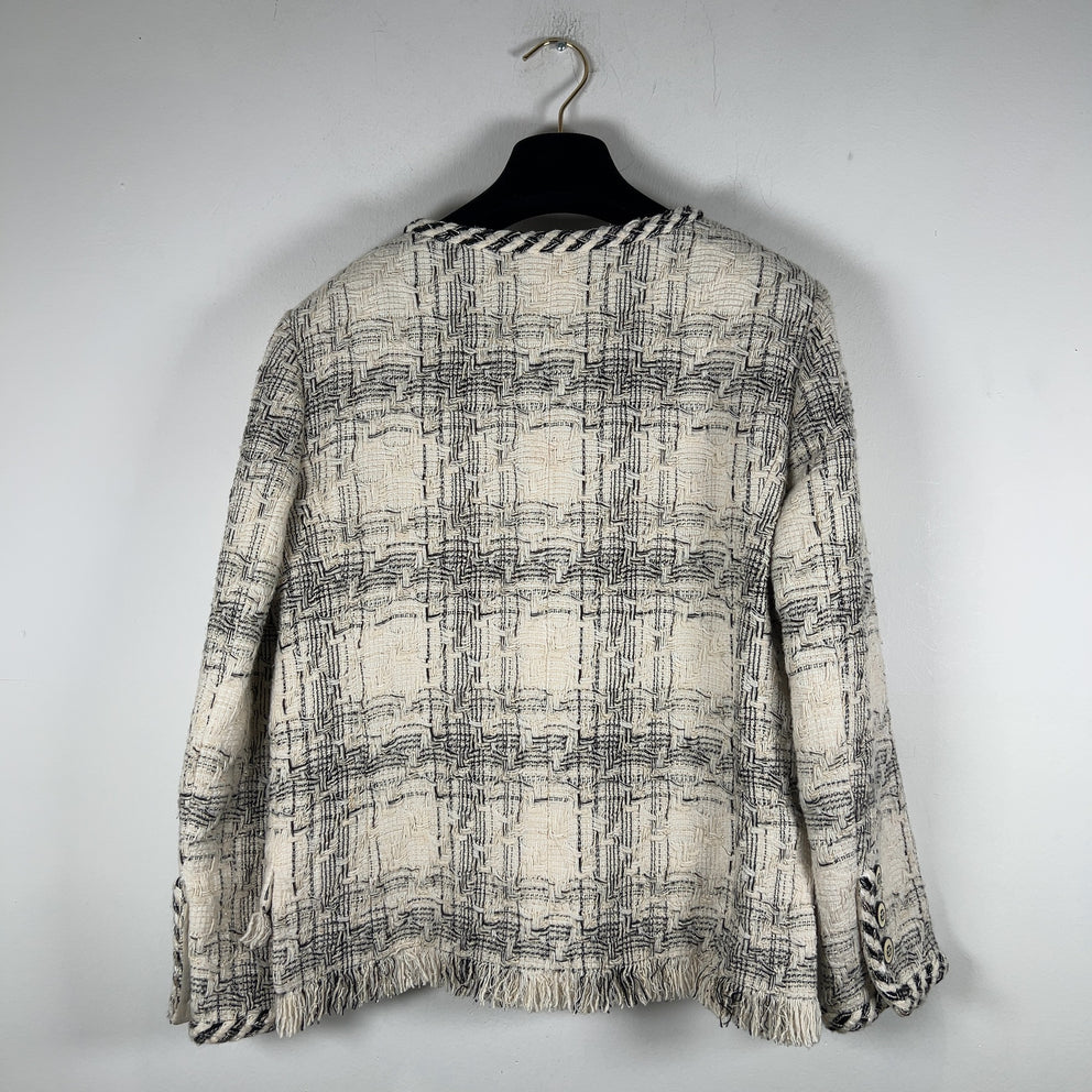 Chanel Printemps SS18 Braided Trim Ecru Tweed White/Black Size 40