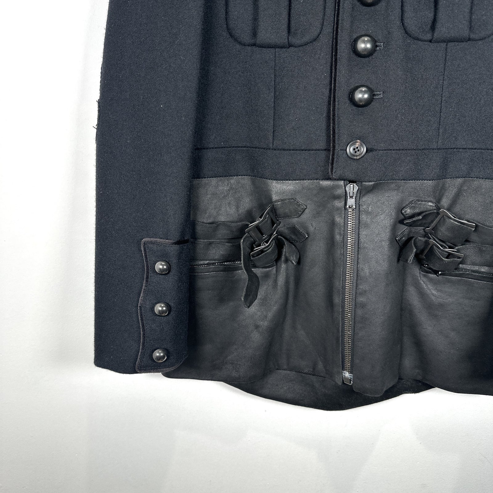 Number (N)ine AW06 'NOIR' Black Leather Hybrid Wool Napoleon Jacket Size 2