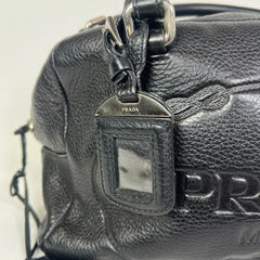 Prada Vintage Pebbled Leather Embossed Bauletto Bag