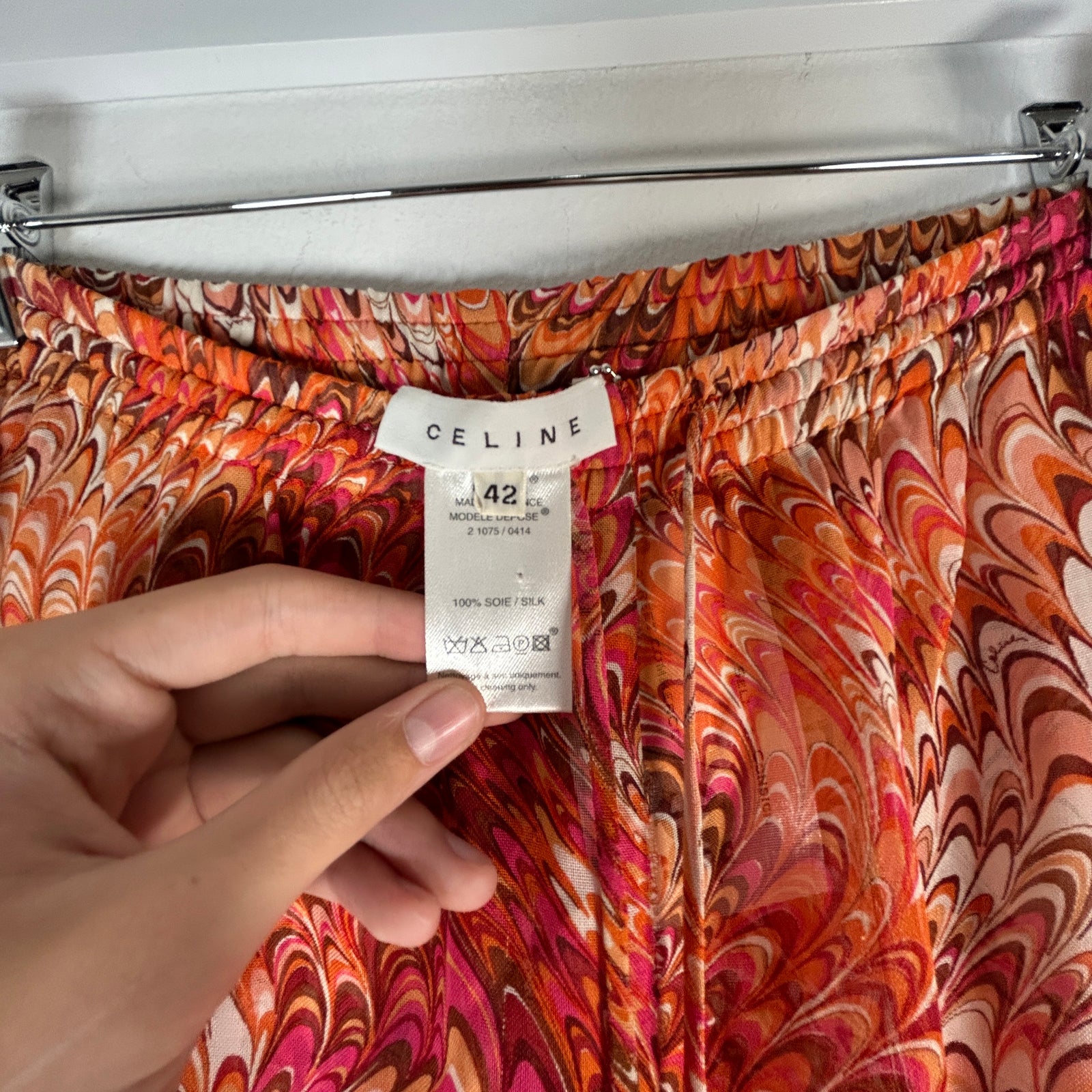 Celine SS03 Swirl Print Sheer Silk Pants Size M