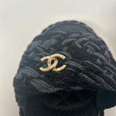 Chanel Black Interlocking CC Braided Tweed Sandals Size 40