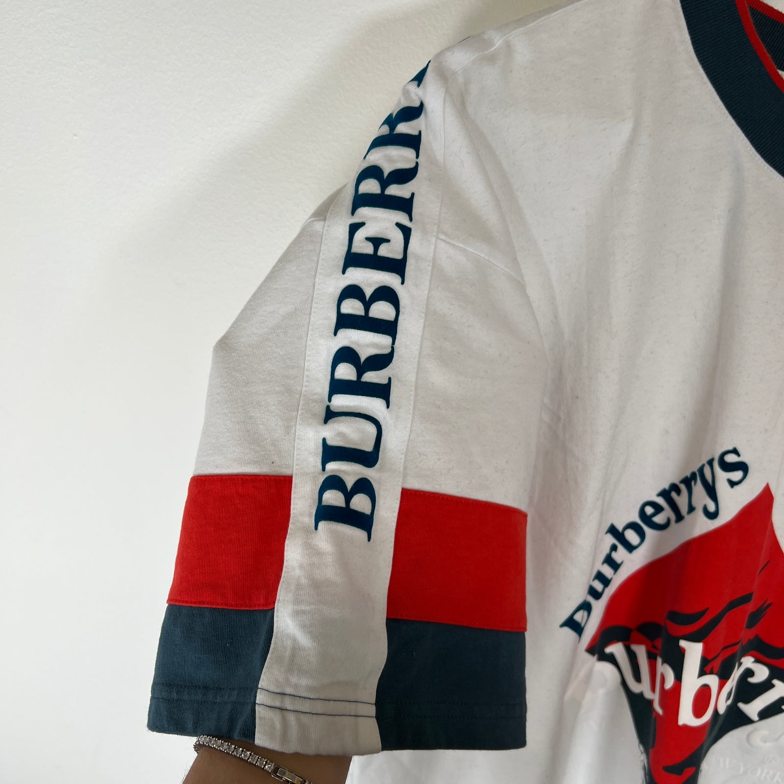 Burberry White Equestrian Logo Tee Sz L