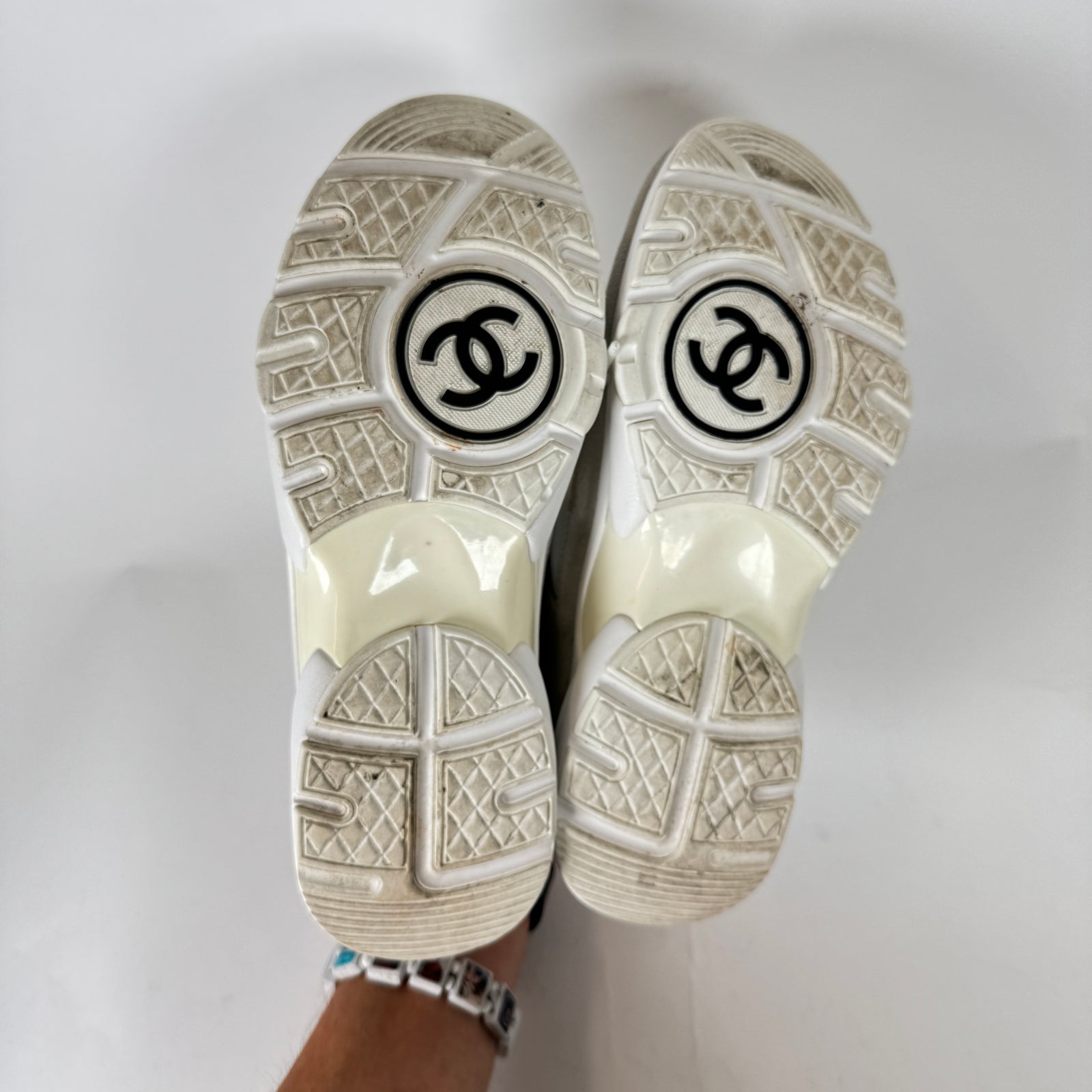 Chanel White Suede Calfskin Runner Size 37