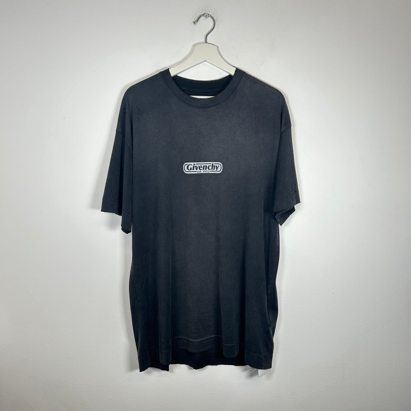 Givenchy Washed Grey Distressed Flames Logo Tee Size M