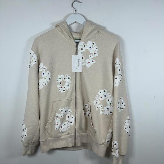 Denim Tears Rhinestone Cotton Wreath Oatmeal Zip Up Hoodie
