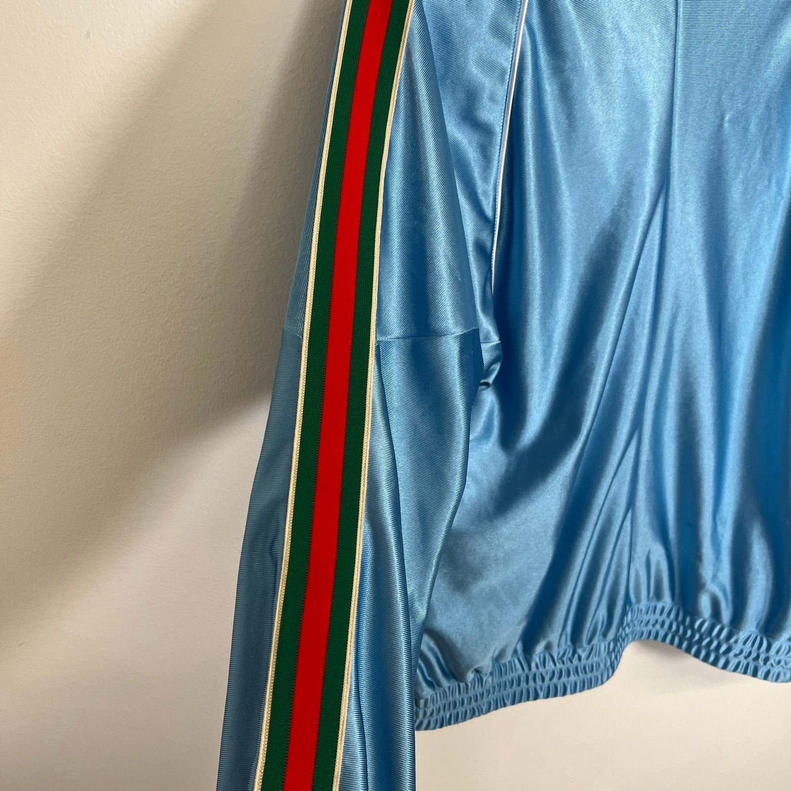 Gucci Shiny Jersey Web Blue Pullover Size S
