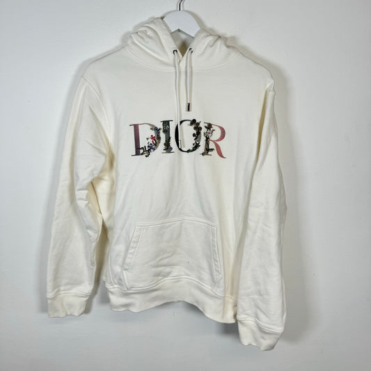 Dior White Flowers Embroidered Hoodie Size M