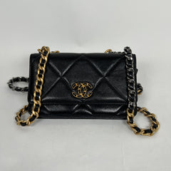 Chanel Black/Gold Quilted Lambskin 19 Wallet On Chain