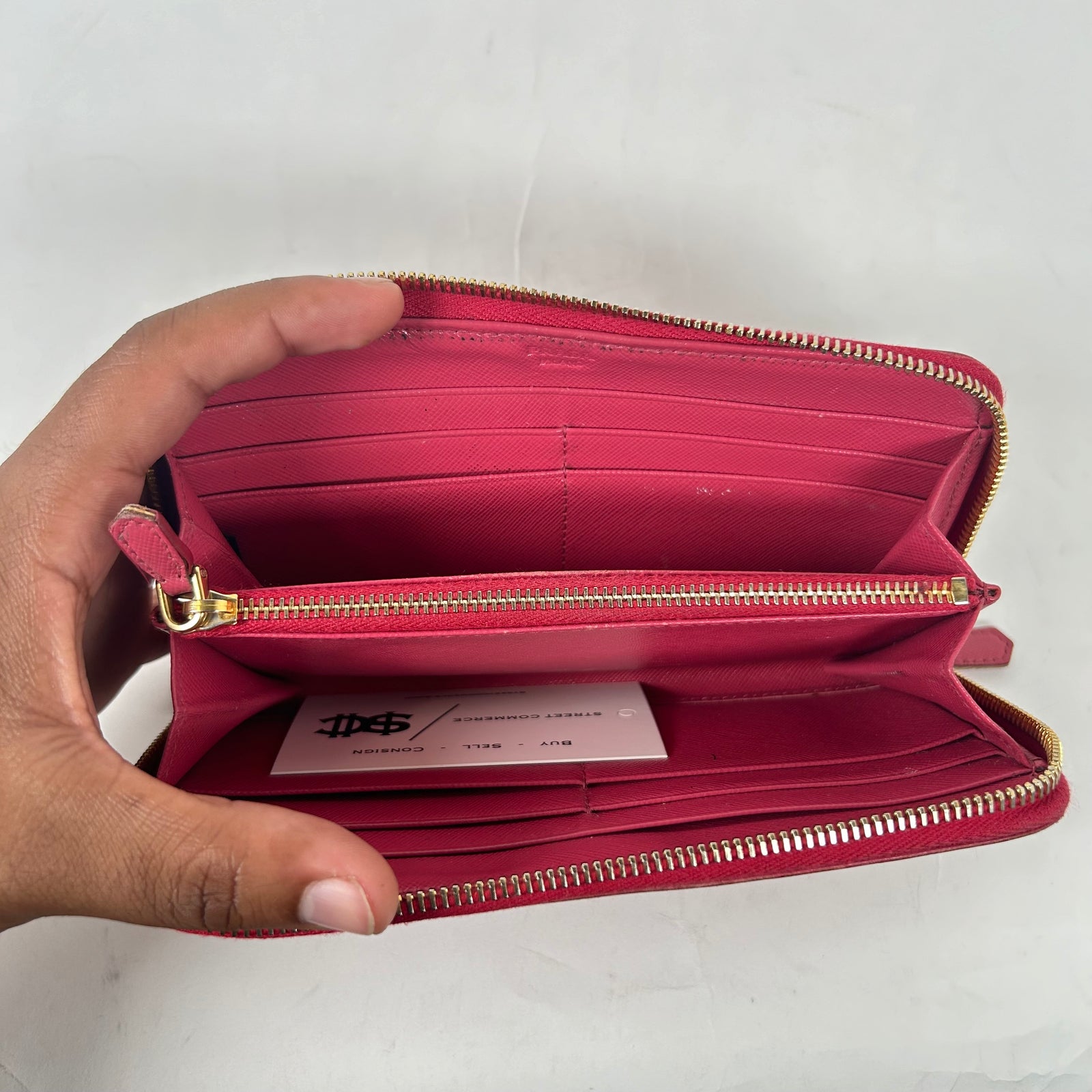 Prada Pink Saffiano Zip Around Wallet