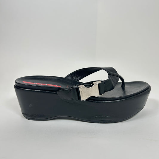 Prada Women's Black Leather Flip Flops Size 39.5