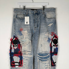 Who Decides War Red/Blue Mural Denim Jeans Size 36